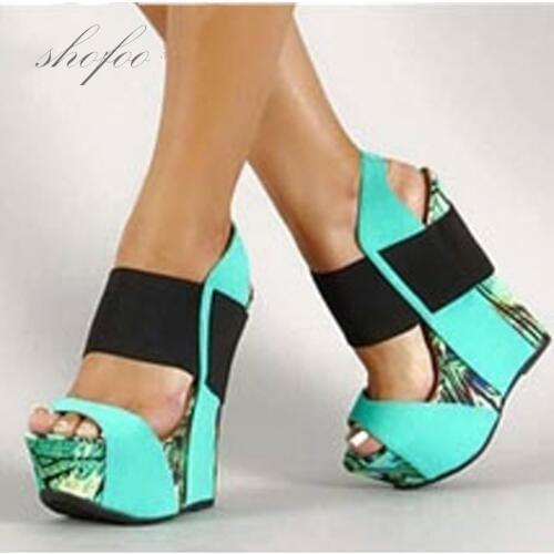 SHOFOO shoes,Beautiful fashion womens shoes, thick-soled sandals,about 15 cm wedges sandals, womens sandals. SIZE:34-45