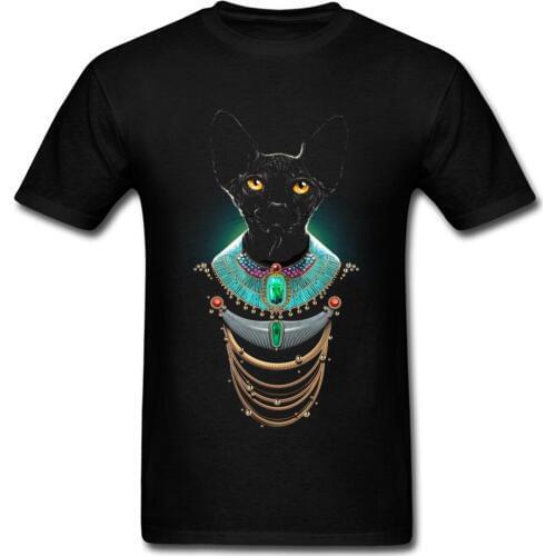 Sphynx Cat T Shirt Man Black Cat T-shirt Mens Tshirt Animal Luxury Clothes Egypt Style Tops Tees Canadian Hairless Print Cotton