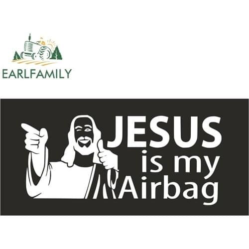 EARLFAMILY 13cm x 6.1cm for Jesus Is My Airbag Vinyl Car Stickers Personality DIY Decal Air Conditioner Waterproof Decoration