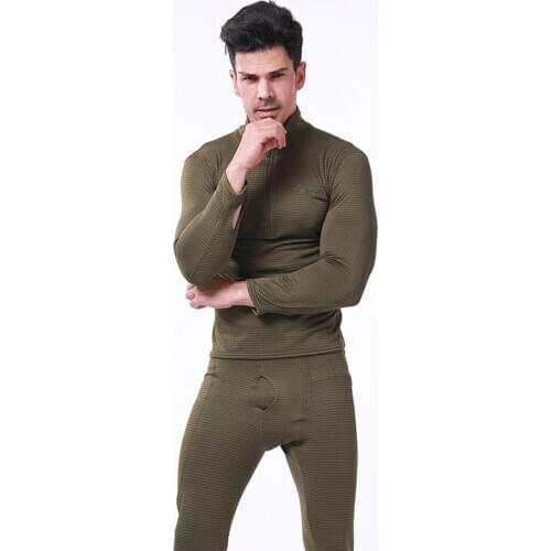 Winter Men Thermal Underwear Outdoor Square Shake Fleece Shirt Pants Suit Sports Cycling Tactical Combat Training Keep Warm Sets