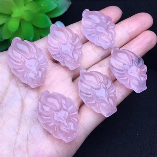 1pc Beautiful Natural Pink Rose Crystal Stone Carving Fox Hand Carved Animal Healing Necklace Pandent Love As Gift