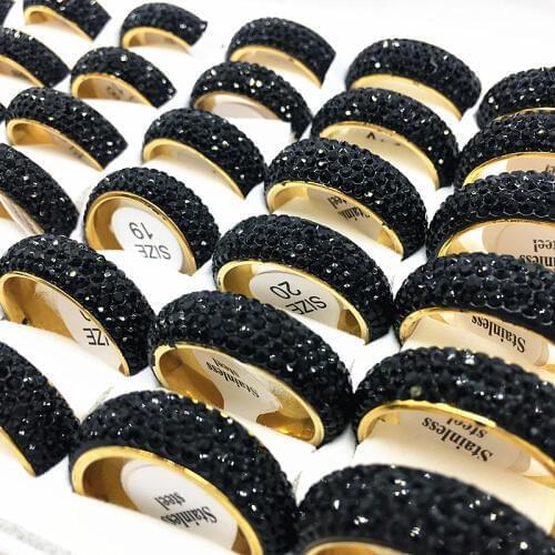 15pcs women men ring Full Circle 5 Row Rhinestone Stainless Steel Jewelry Rings Polished Wear Comfortable Wholesale Lots bulk