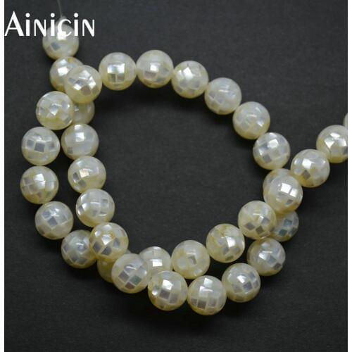 2pcs Natural White Shell Glue Joint 10mm Round Beads 16'' Fashion Jewelry Making Materials