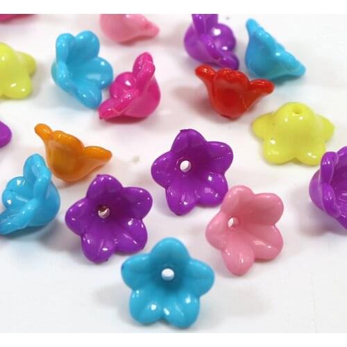200 Mixed Bright Color Acrylic Flower Bell Beads Cap 13X6mm Jewelry Craft DIY
