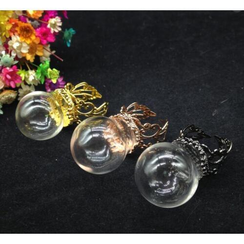 5sets/lot 20*15mm handmade glass globe ring flower tray finding glass global set glass vial glass cover rings jewelry findings