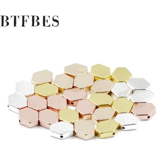 BTFBES Hematite Natural Stone Gold Silvers Hexagon Spacer Loose Beads For Jewelry Making DIY Bracelet Accessories 10*9mm