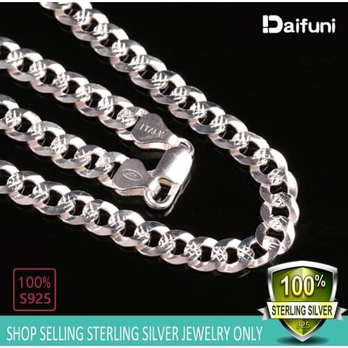 Daifuni Punk S925 Sterling Silver Necklace for 8MM Men Curb Cuban Link Chain Silver Men Necklace Fashion Accessories Original