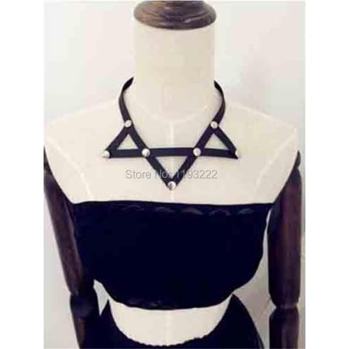 Punk Goth Star Choker, Handmade Harjauku Faux Leather Studs Rivets Choker Collar Necklace