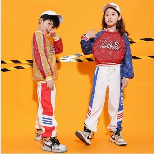 Kids hip hop dance outfits Sequined Sweatshirt Pants dancing Clothing Girls Boys Jazz Drum kit Dance Costume Clothes street Wear