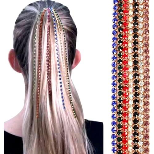 Long Rhinestone Hair Extension Chain Punk Hip-hop Ponytail Tassel Headdress Tiara Hair Jewelry Exaggerated Headwear Accessories