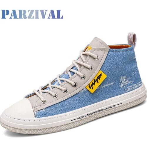 PARZIVAL Men Retro Canvas Shoes Summer Young Man Autumn New Fashion High Tow Vulcanized Shoes Lace-up Casual Men Sneakers