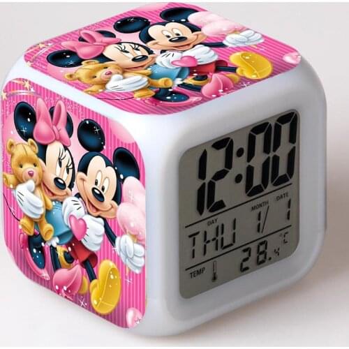 Disney Mickey Minnie colorful LED alarm clock Mickey Mouse European and American home living room decoration alarm clock