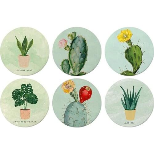 Round Coasters For Drinks Absorbent,6 Pcs Coaster With Cork Scratch For Cups And Glasses,Drink Coasters,Plants Pattern-ABUX