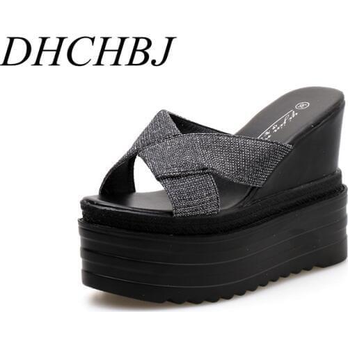 Summer new womens slippers muffin bottom increased slippers waterproof platform 13CM super high heel slippers