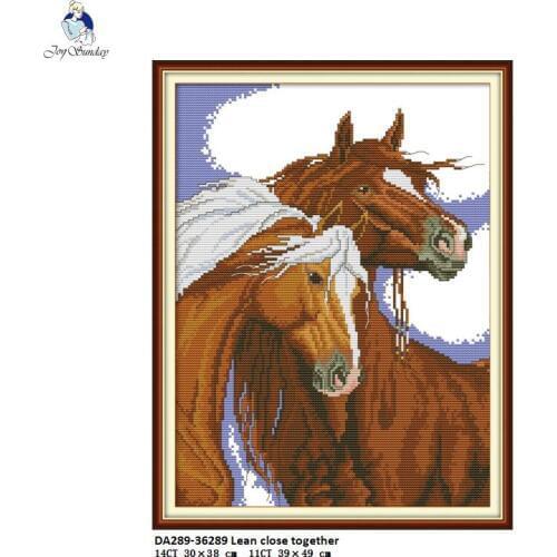 Two Horses Rely on Each Other Pattern DIY Handmade DMC 14ct 11ct Cross stitch kit and Precise Printed Embroidery Needlework