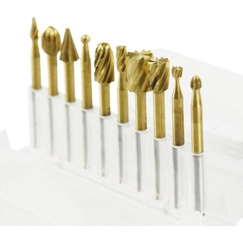 10pcs 3mm 1/8 Shank Milling Cutter Router Bit Set Woodworking Titanium Plating High Speed Steel Mill Wood Cutting Tool