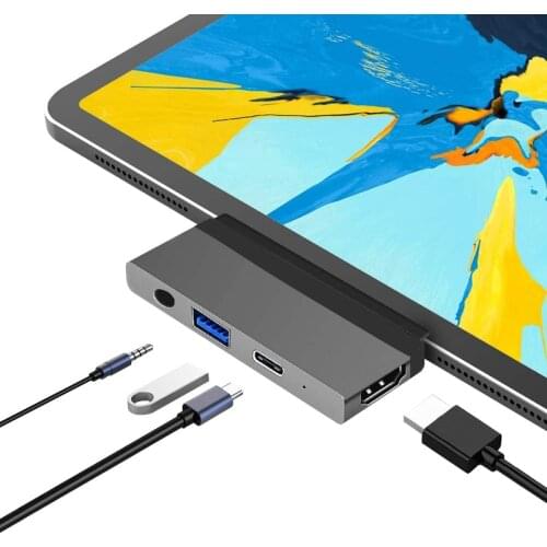 New Product for Ipad Pro 4 In 1 Type C To HDMI-compatible USB3.0 3.5 Audio PD Converter USB Hub 4in1