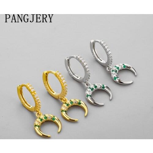 PANGJERY 925 Sterling Silver Micro Pave Zircon Earrings for Women INS Fashion Exquisite Creative Moon Wedding Fine Jewelry Gifts