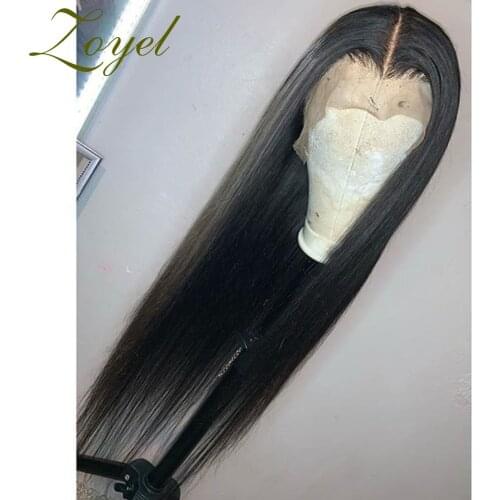 Lace Front Wigs For Black Women Natural Daily Middle Part 22-26 inch Synthetic Long Straight Black Heat Resistant Fiber Hair Wig