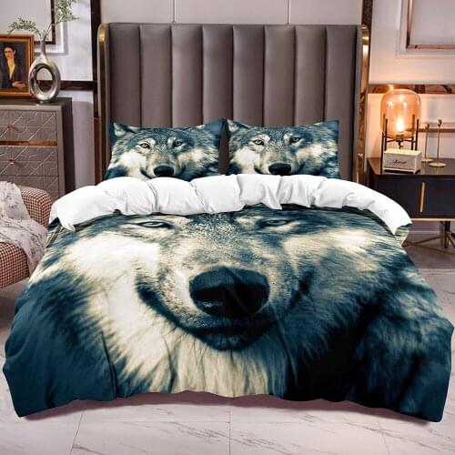 Wolf Print Duvet Cover for Kids Animal Theme Comforter Cover with Wold Print 3D White Reverse
