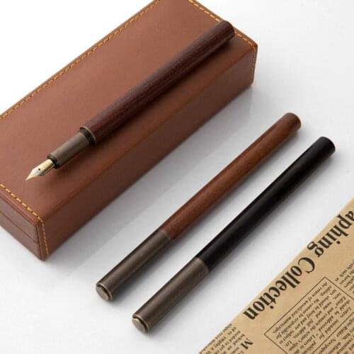 Wood Fountain Pen Brass Sandal Wood Spin Ink Pens New Students Practicing Business Office Writing Pen Creative Gifts