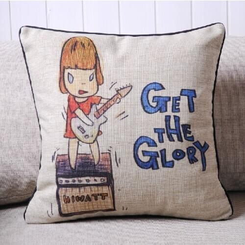 Cute Japanese Yoshitomo Nara Electric Guitar cotton cushion Pillow cushion cover for office Home Decor sofa cushions 45*45cm