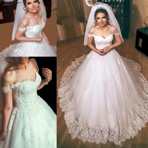 Vintage Style Lace Wedding Dress Pricness Off Shoulders Ball Gown Luxury Bridal Gown Custom Made Plus Size