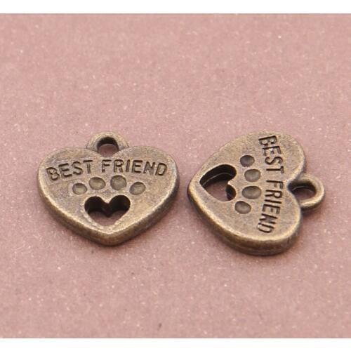 Daisies 14*14mm Vintage Metal Heart Paw Letter "Best Friend"Charms Pendants Jewelry Findings Makings Fit Diy Jewelry 100pcs