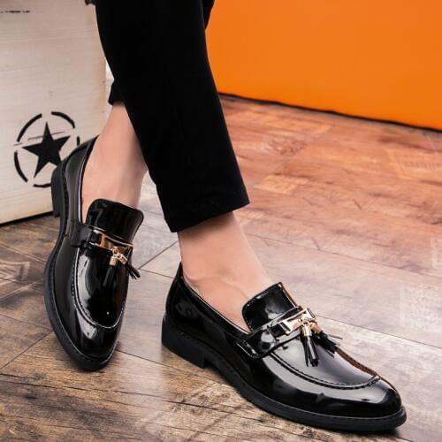 WOSHI Men's Patent Leather Shoes