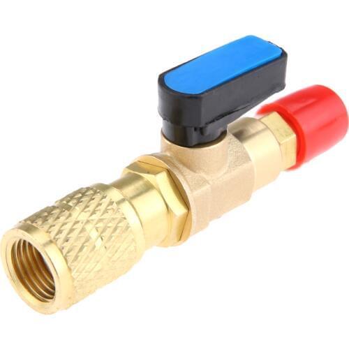 Yetaha Brass Straight Type Adapter And Manual Shut-off Ball Valve 1/4" SAE For R22 R12 Charging Hoses A/C HVAC Refrigerant