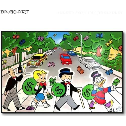 Funny Design Wall Art Hand-painted High Quality Fine Art Rich Man Crossing the Street Oil Painting Pop Fine Art America Painting