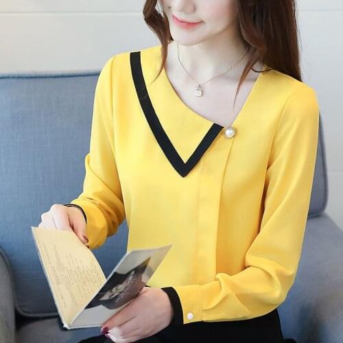 Women Spring Summer Style Chiffon Blouses Shirts Lady Casual Turn-down Collar Patchwork Chiffon Blusas Tops ZZ0492
