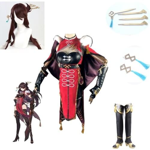 Genshin Impact Cosplay Costume Beidou Costume Women Black Red Costume Halloween Dress Cloak Pants Glove Beidou Wigs Role Play