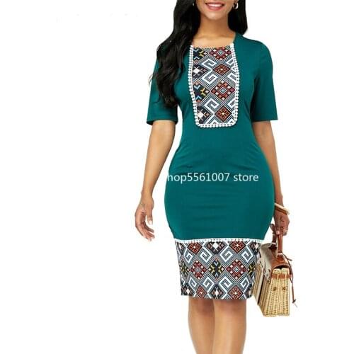 Autumn Winter Dress Women 2020 Casual Plus Size Slim Ethnic Print Office Pencil Dresses Elegant Sexy India Women Party Dress 5XL