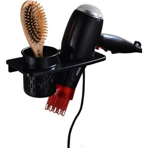 1 Set Space Aluminum Hair Dryer Holder Wall Mounted Hair Dryer Shelf For Bathroom Dressing Table 2in1 Storage Rack Organizer