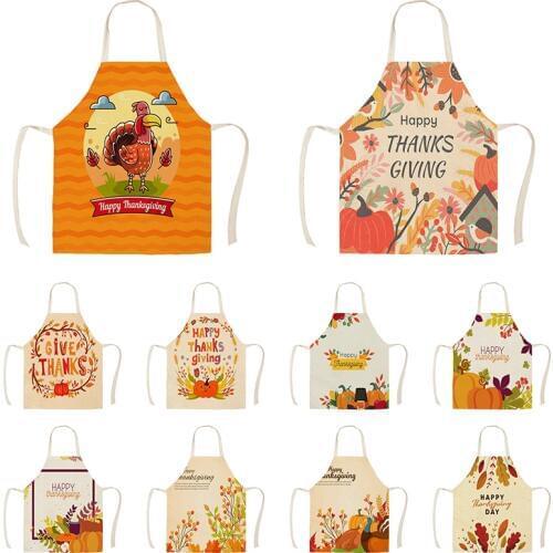 1Pc Kitchen Aprons for Women Cotton Linen Bibs Household Home Autumn Thanks Giving Home Cooking Baking Waist Bib Pinafore WQ1693