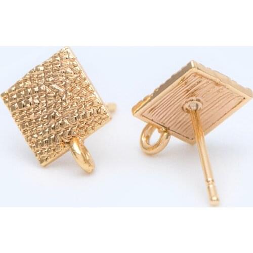 10pcs Gold Square Ear Posts 10x8mm, Real Gold Plated Brass Geometric Earring Studs (GB-1054)