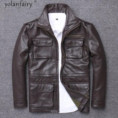 100% Cowhide Coat Genuine Leather Jacket Men Spring 2021 Biker Jackets Plus Size Men Clothing 5xl Chaqueta Cuero Hombre Pph4406
