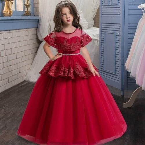 2021 Flower First Communion Girls Dress Flormal Kids Wedding Dresses For Children Costume Lace Princess Party Dress Girl Elegant