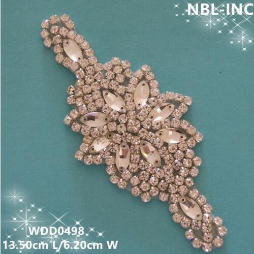 30PCS)Wholesale hand beaded sewing bridal silver crystal rhinestone applique iron on for wedding dresses DIY sash WDD0498