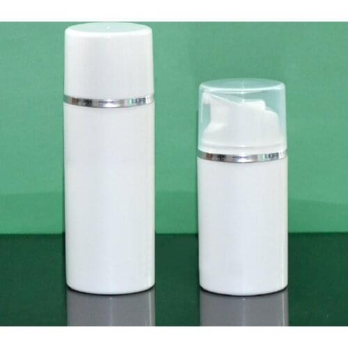 80ML white plastic airless bottle with white pump with silver line for lotion/emulsion/serum/anti-UV sunscreen cream packing