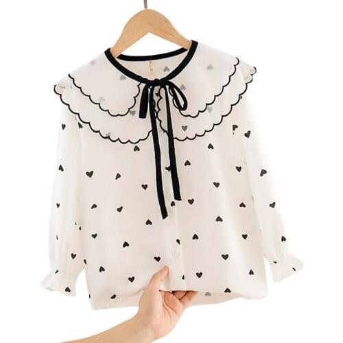 Girls White Blouse Heart Pattern Shirt Girls Casual Style Childrens Shirt For Girls Spring Autumn Big Girls Clothes 6 8 10 12 1