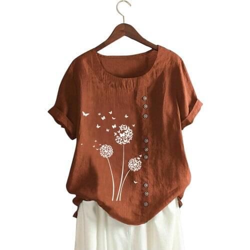 Oversized Women Blouses Cotton Linen Blouse casual loose cotton and linen short sleeve O-neck Loose Shirt Lady Tops Plus Size