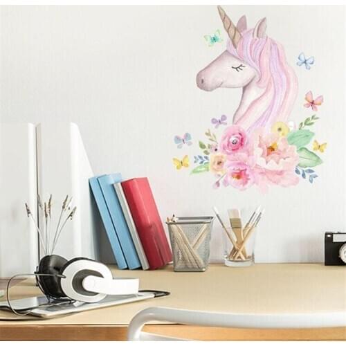 Color painting unicorn wall stickers bedroom living room glass stickers girl room wall decoration wall stickers for kids rooms