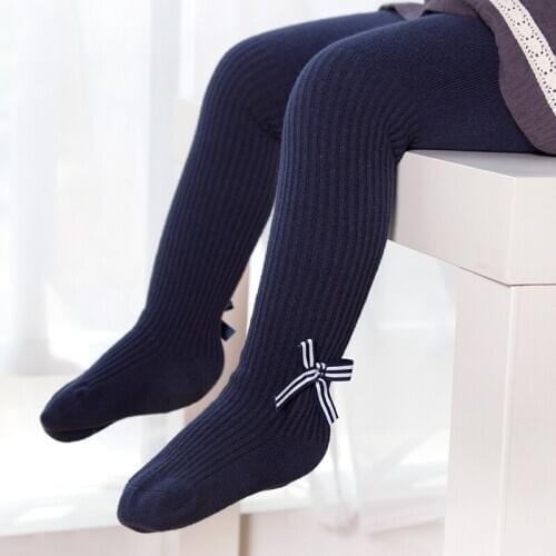 Childrens Tights for Girls Spring Autumn Thick Knitted Ribbed Tights Kids Pantyhose Pure Cotton Bow Children Girls Stockings