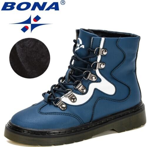 BONA 2020 New Designers High Top Casual Shoes Children Winter Boots Boys Shoes Fashion Leather Soft Antislip Girls Boots Comfy