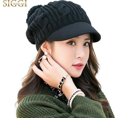 FANCET Women Winter Warm Skullies Beanies Solid Knitted Pompom Hat Brim Fleece Sequin Bonnet Gorros For Women 2019 Cap hat 89230