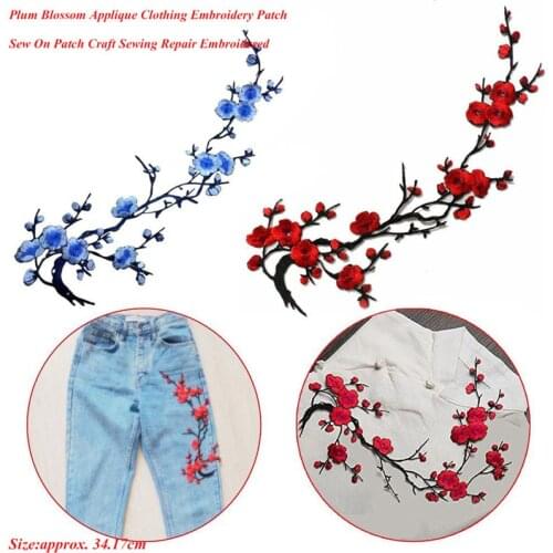 Hot Plum Blossom Flower Applique Clothing Embroidery Patch Fabric Sticker Iron On Sew On Patch Craft Sewing Repair Embroidered
