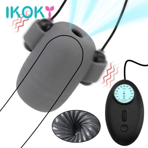 IKOKY Penis Sleeve Vibrators Glans Trainer Sex Toy For Men Delay Ejaculation Male Masturbator Cup 8 Modes 12 Speeds