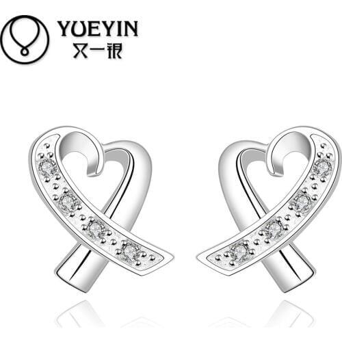 Cute lovely earrings Wholesale Retail women silver plated stud earrings wedding party jewelry Bridal Vintage Ohrringe
